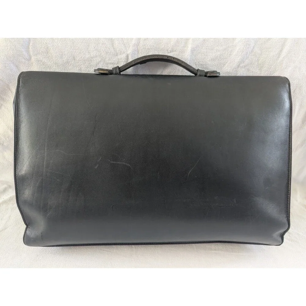 Vintage Gucci Black Leather Briefcase Satchel Attache Push Lock Made in Italy